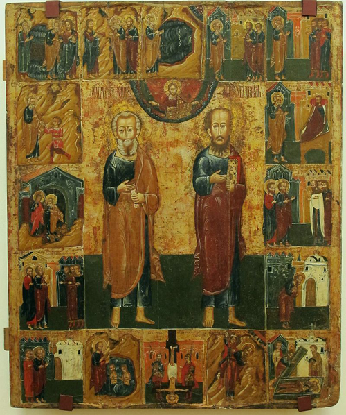 Апостолы Петр и Павел с деяниями в 16-ти клеймах. Русский Север, XVII век